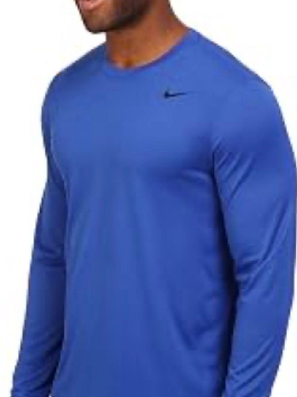 Nike Men's Long-Sleeve Crew Shirt - Blue with Black Swoosh